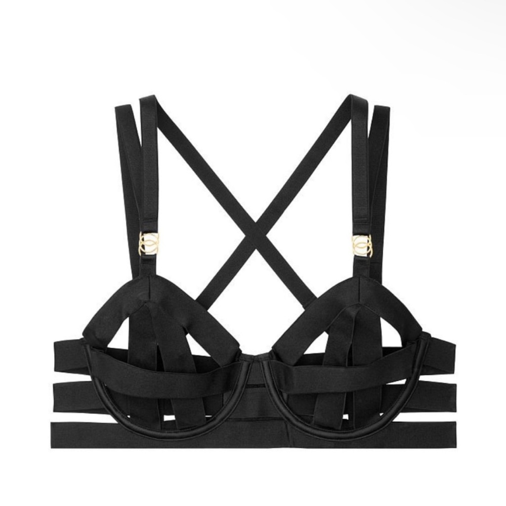 Victoria’s Secret VS Very Sexy Black Unlined Strappy Demi Bra Size 38DD